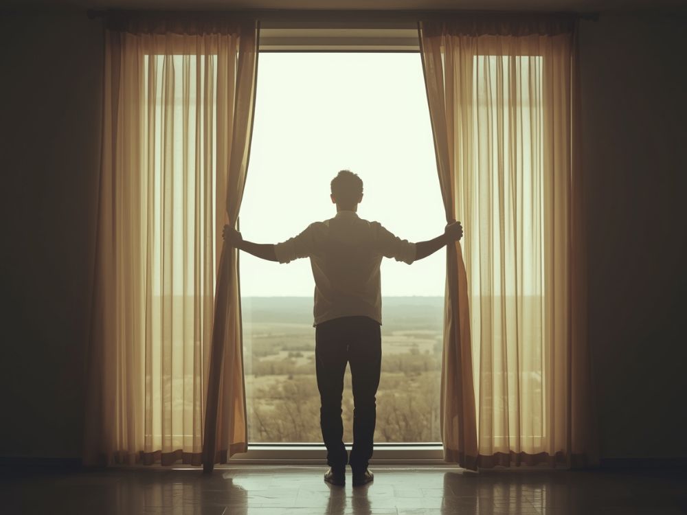 Pessoa abrindo Cortinas - Despertar da Consciência