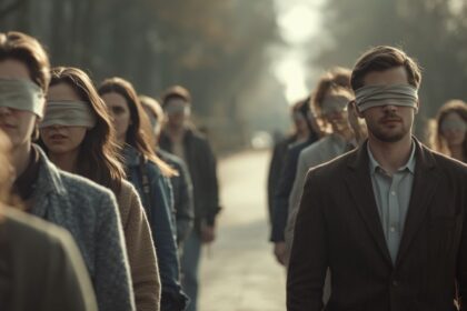 Grupo de pessoas Vendadas - Dissonância Cognitiva.