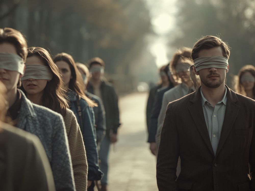 Grupo de pessoas Vendadas - Dissonância Cognitiva.