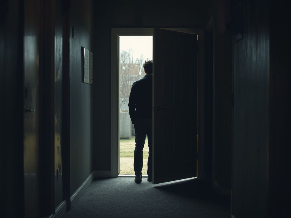 Homem na porta, luz externa - autonomia mental