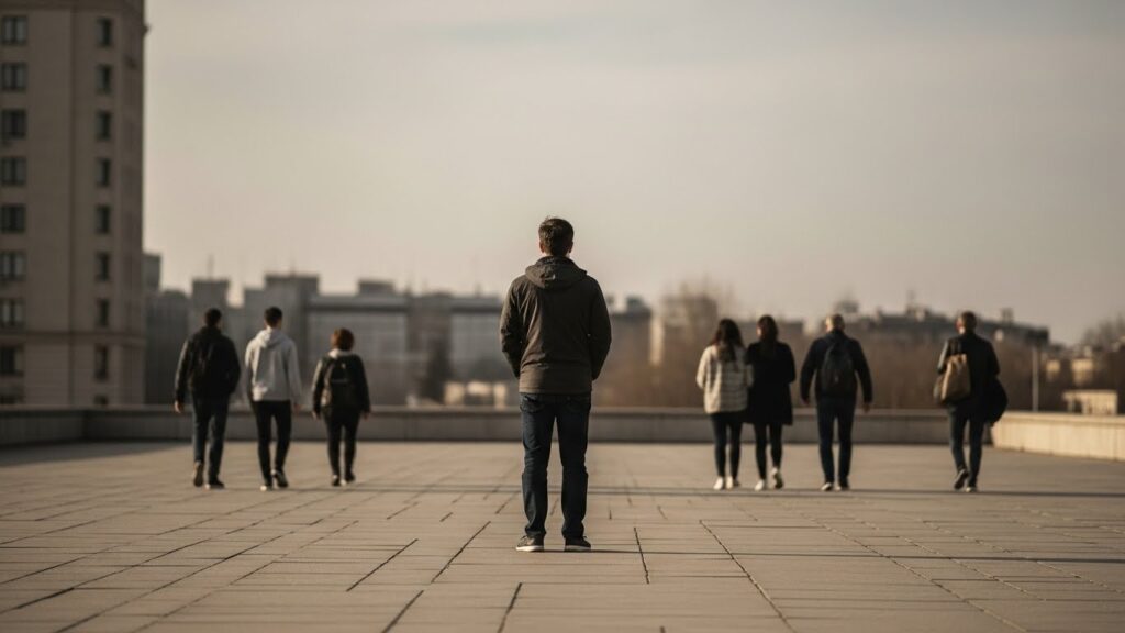 O que é alienação moderna e como ela afeta sua vida. 2 Pessoa pensando em meio a outras pessoas - Ditadura de Opinião