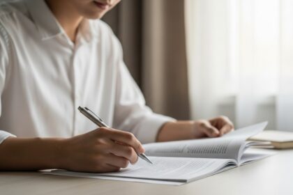 Pessoa sobre mesa escrevendo - Pensamento Crítico