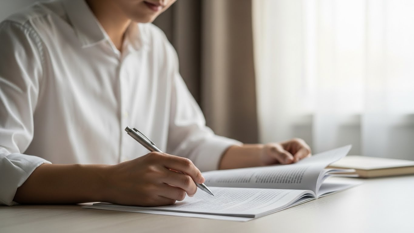 Pessoa sobre mesa escrevendo - Pensamento Crítico