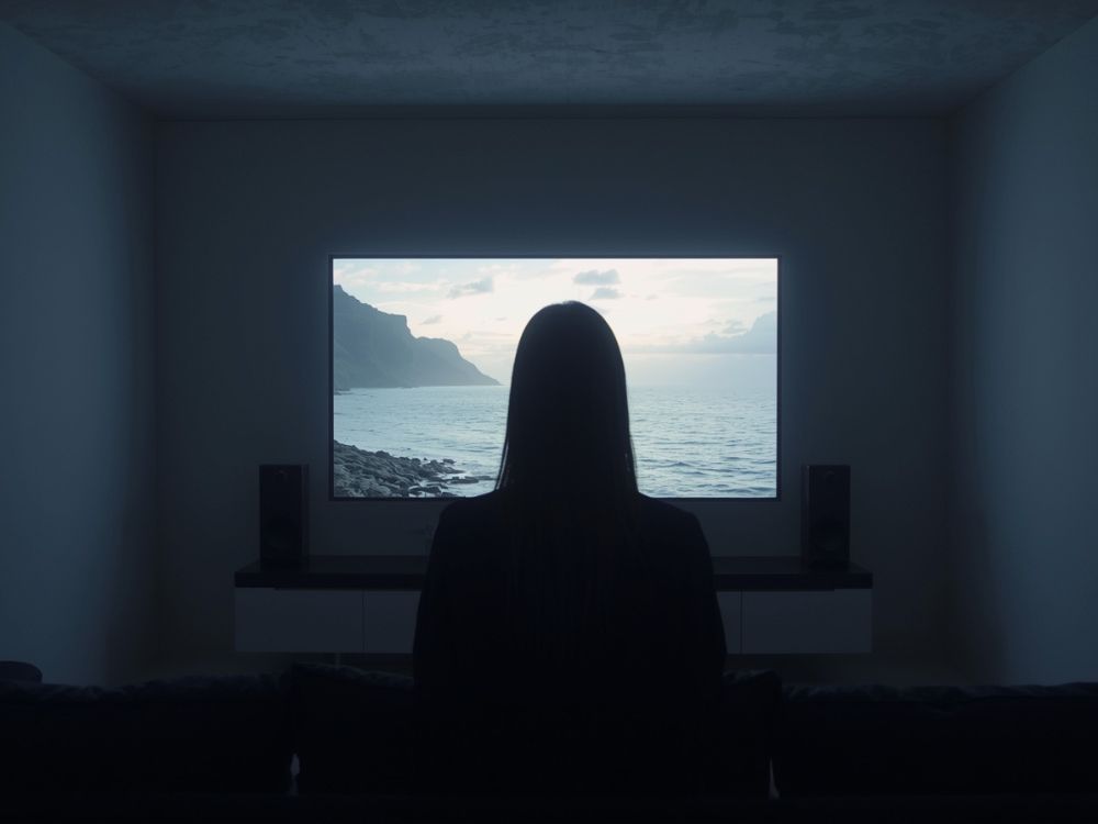 Pessoa em frente a televisão - Realidade Fabricada