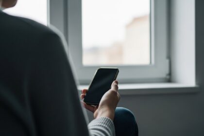 Pessoa sentada com celular - Tecnologia