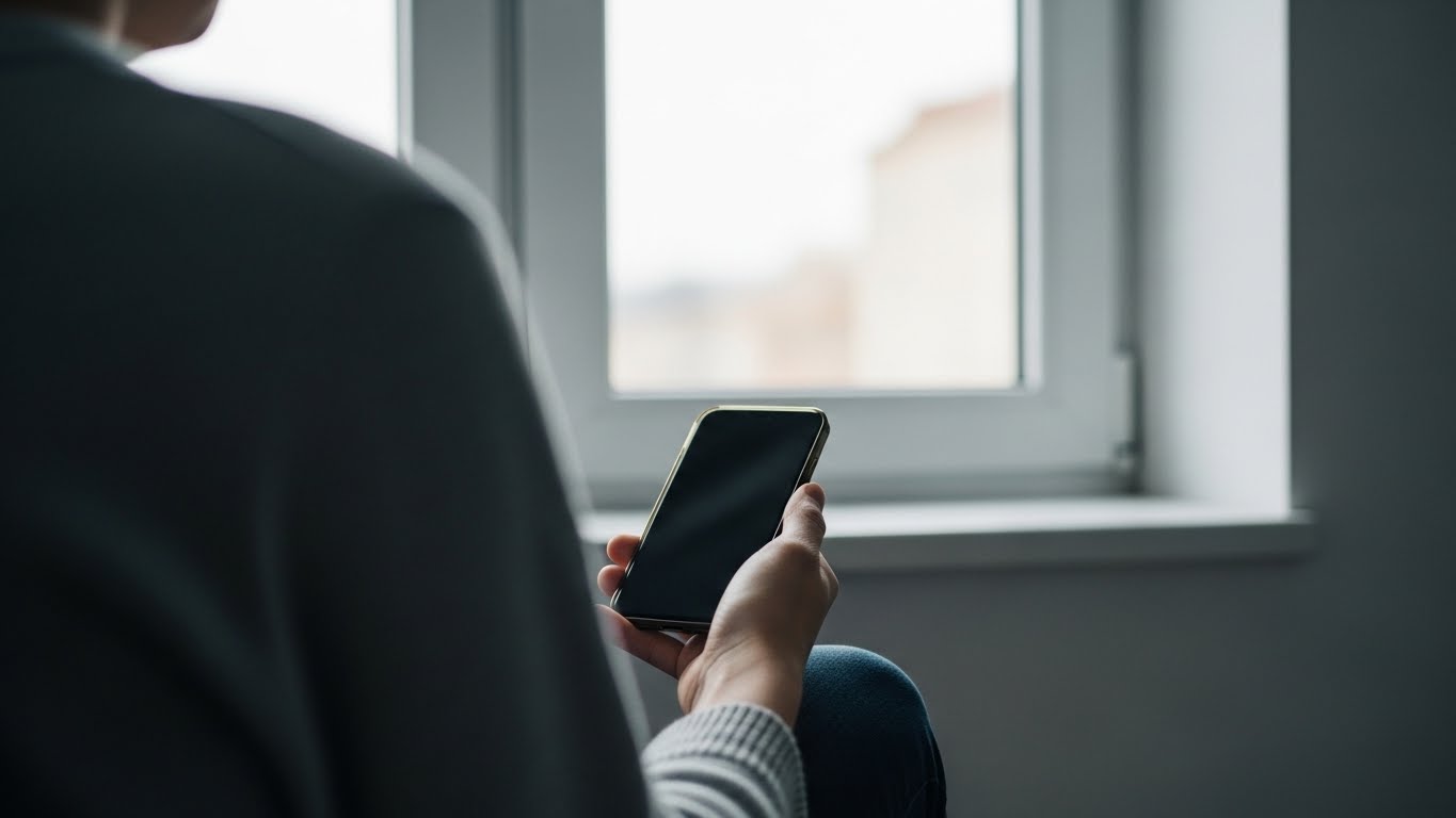 Pessoa sentada com celular - Tecnologia