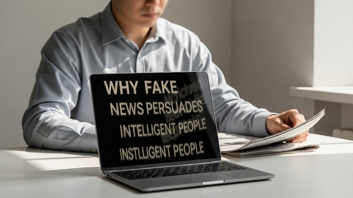 Pessoa sentada analisando fake news