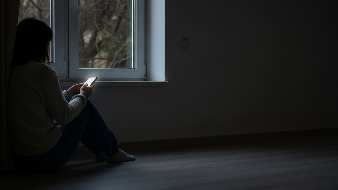 Pessoa sozinha no celular - Solidão Moderna