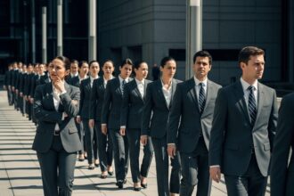 Grupo de pessoas em trajes formais.