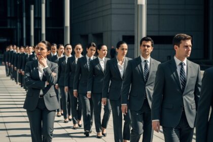 Hannah Arendt e a Banalidade do Mal: Como o Conformismo Molda a Sociedade 1 Grupo de pessoas em trajes formais.